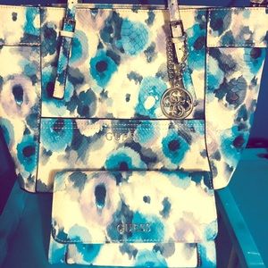 GUESS watercolor purse and wallet set